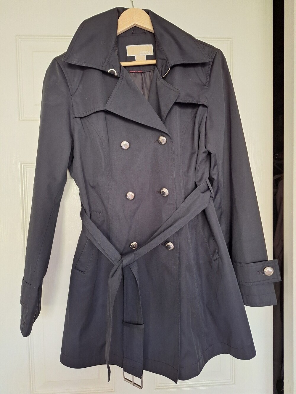Michael Kors Classic Black Double Breasted Belted Trench Coat Size S/P